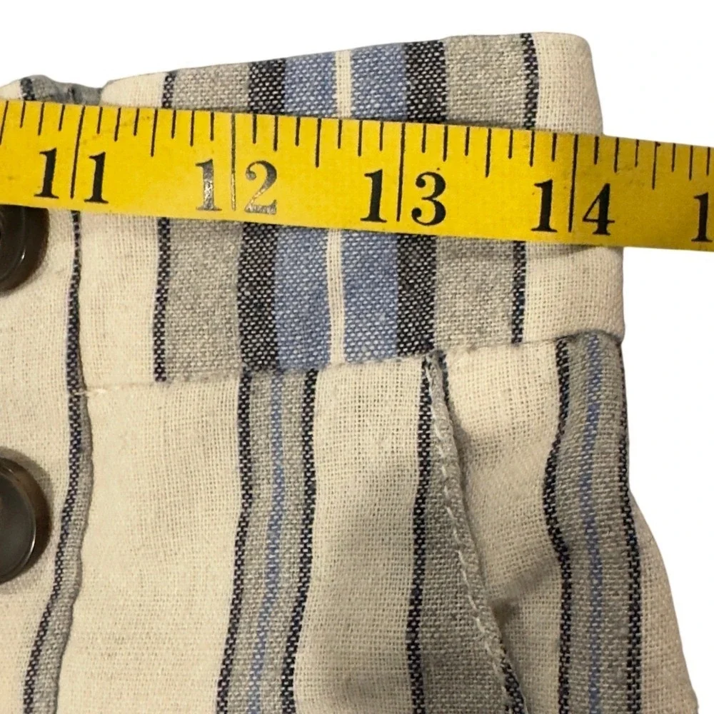 Ci Sono Linen Blend Wide Leg Pants Medium Blue Ivory Button Detail Coastal Style - Picture 6 of 10